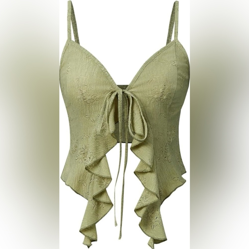 NWOT SHEIN Green Ruffle Camisole
